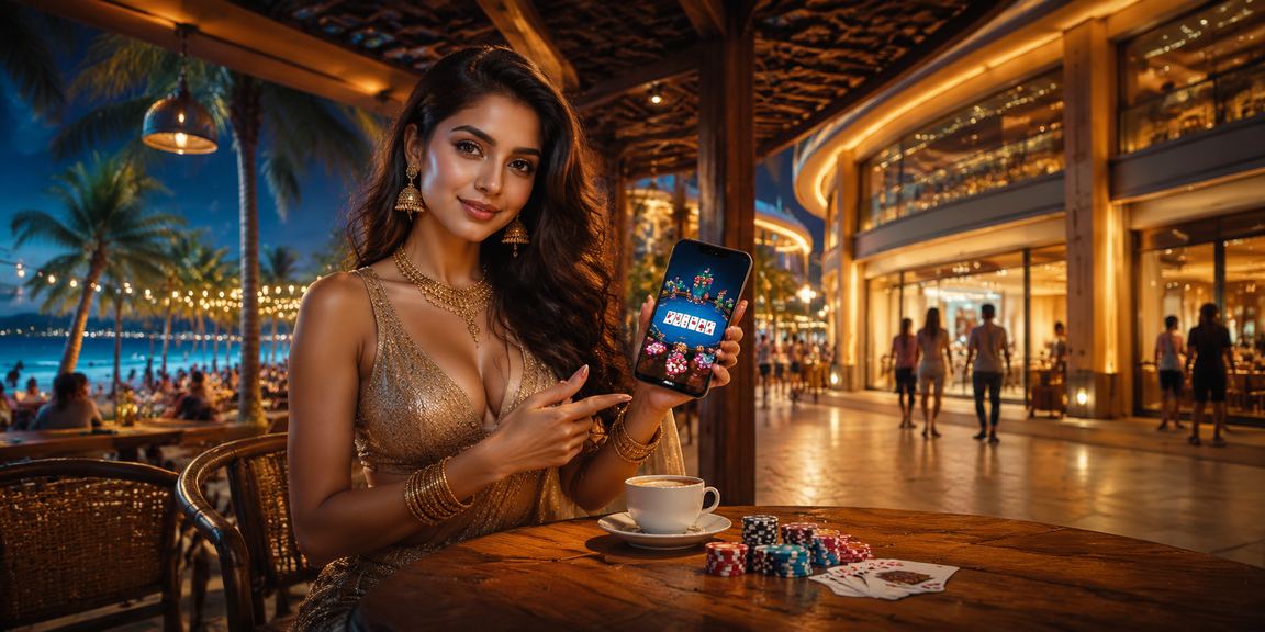 Poker game in blue and gold themed casino in Goa